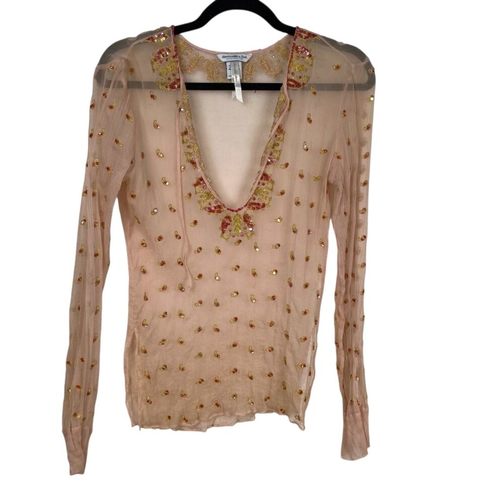 Abercrombie Fitch Silk Sheer Embellished Coquette Fairy Whimsigoth Pink Size M